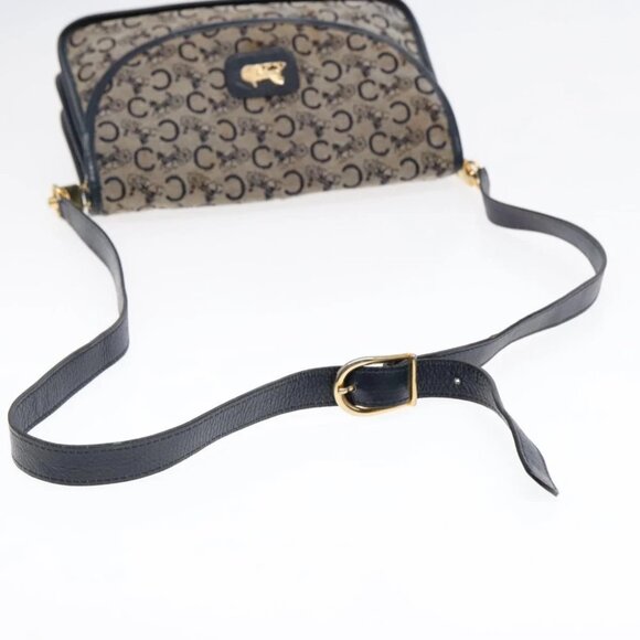 CELINE C Sulky Shoulder Bag Canvas Navy Gold Auth 92833 - Picture 9 of 14